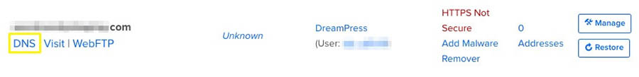 “Finding DNS information in the DreamHost user panel.”