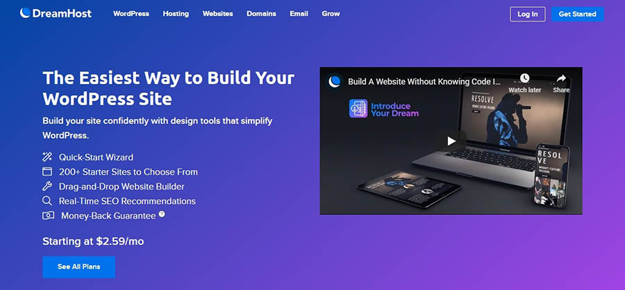 The landing page for WP Website Builder.