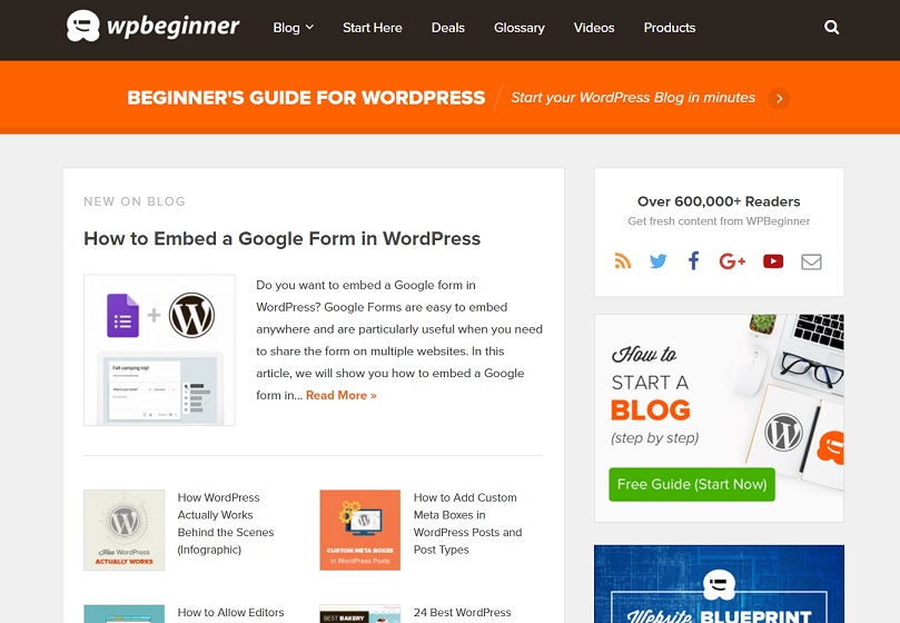 The WPBeginner home page. 