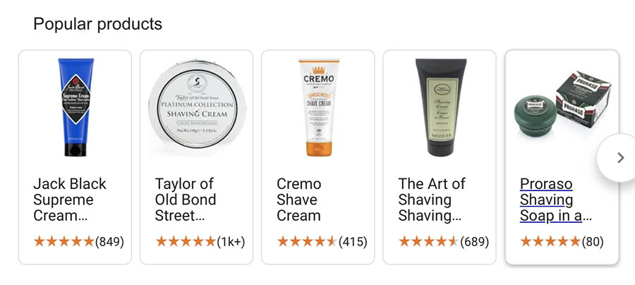 Google search result for 'shaving cream'. 