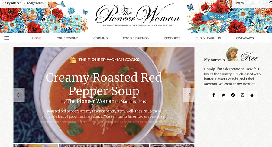 The Pioneer Woman food blog home page. 