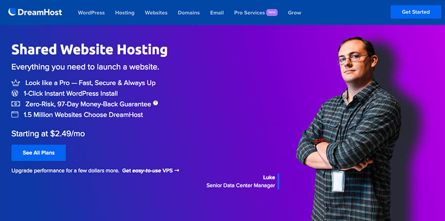 DreamHost’s Shared WordPress Hosting page.