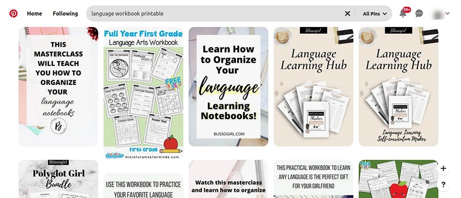 Printable language workbooks on Pinterest.