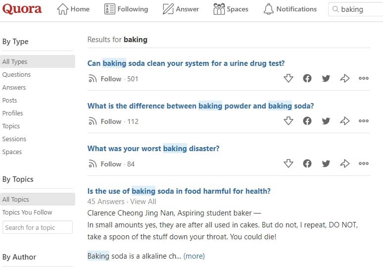 Alt-text: Questions about baking on Quora