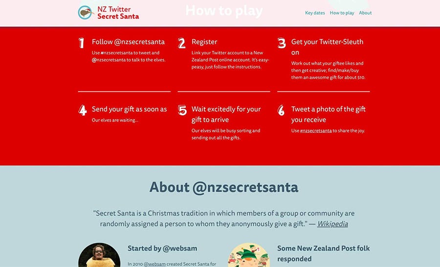 The #NZSecretSanta home page.