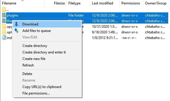How to download WordPress files via SFTP.