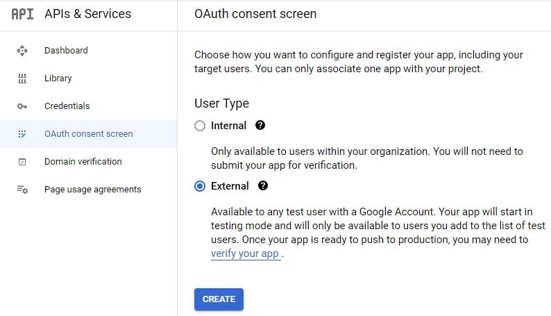 Setting up an OAuth consent screen.