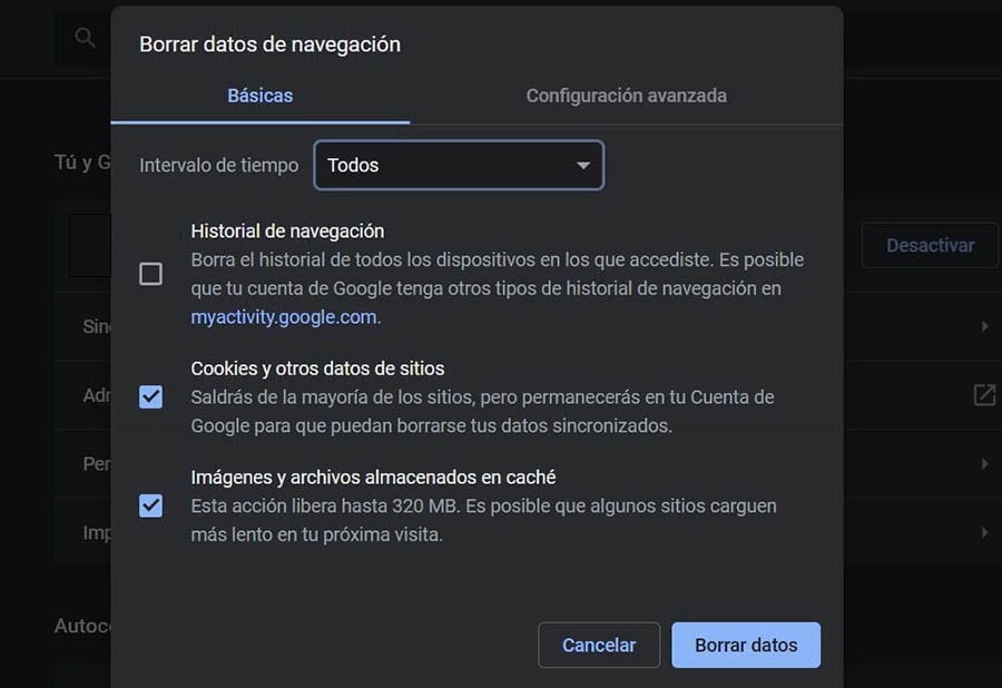 “Limpiando tus datos de navegación en Chrome.”