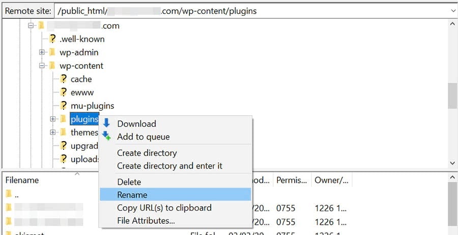 How to rename the plugins folder in your site’s root directory.