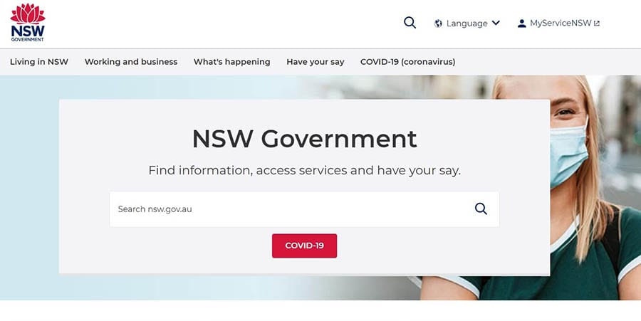 The NSW Government home page.