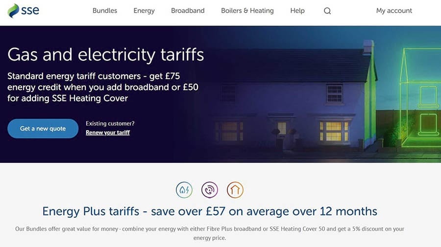 The SSE Energy home page.