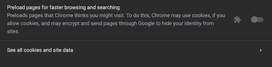 Seeing all cookies and site data in Google Chrome browser settings.