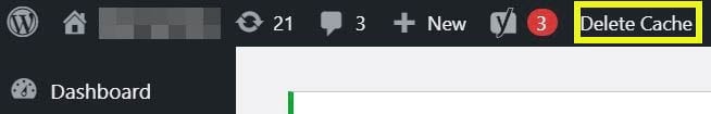  The Delete Cache button in the WordPress admin control panel.