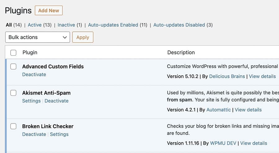 Accessing plugins from the WordPress dashboard.