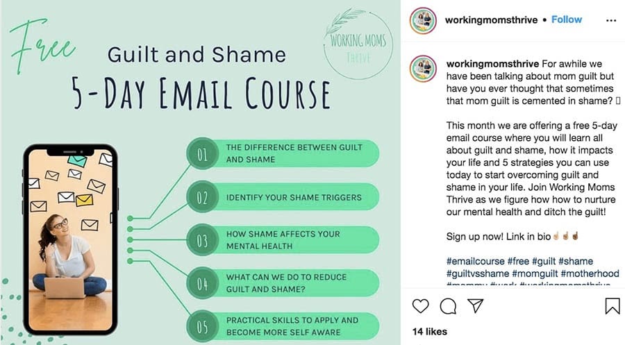 A five-day email course advertised in an Instagram post