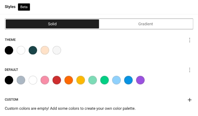 WordPress Global Styles color settings