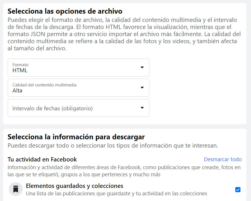 Exportando tu información de Facebook.