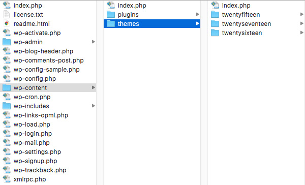 The themes folder in FileZilla