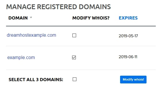 manage registered domains in DreamHost Panel